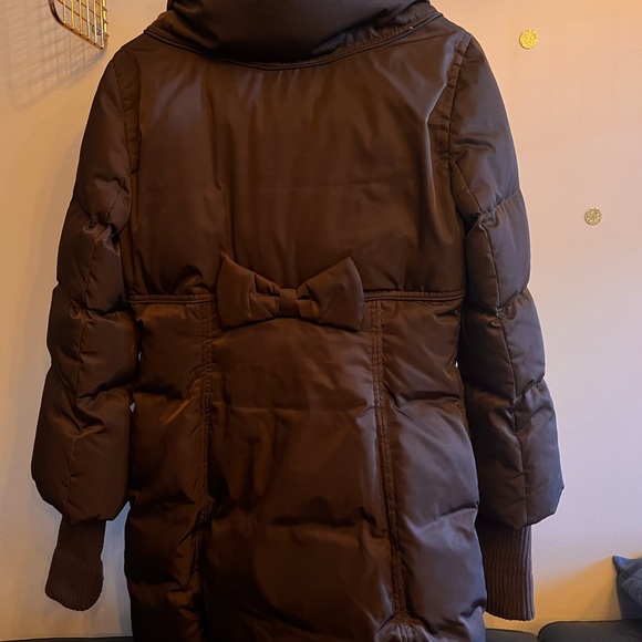 Chocolate Brown Down Filled High Neck Parka with Rear Bow - Picture 7 of 12